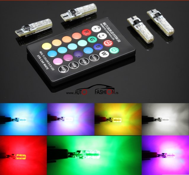 LED RGB T10 W5W set od dve sijalice sa daljincem